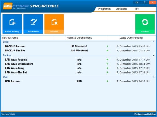 Synchredible 5.1 Screenshot Hauptmenü