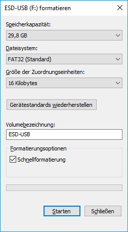 Festplatte formatieren - Einstellungen festlegen