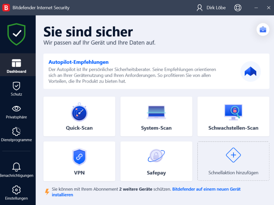 Bitdefender Internet Security Dashboard